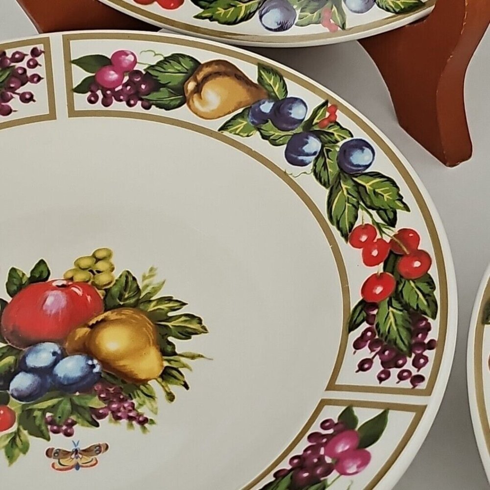 Tabletops Unlimited Tivoli Gardens Bowls 8" soup salad set-3 fruit butterfly - Picture 11 of 11